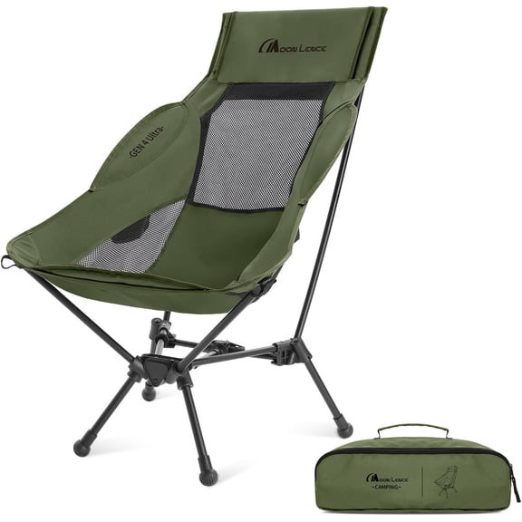 High Back Folding Camping Chair, 330lbs Portable Compact Chair with Wide Seat & Ergonomic Back Support (Green)