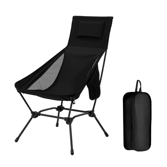 High Back Folding Camping Chair with Pillow, Lightweight Portable Chair for Adults, 2-in-1 Height Adjustment, Deep Recline, Side Pockets for Camping Motorcycle RV Backpacking
