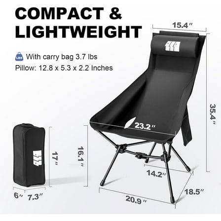 High Back Folding Camping Chair with Removable Headrest and Carry Bag, Heavy Duty for Outdoor Travel