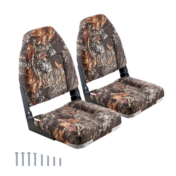 High Back Folding Fishing Boat Seat Thickened Sponge Cushion PU Polyester Fabric Aluminum Alloy Hinges Flip Up Design for Boats Yachts Ships Camouflage 2 Seats