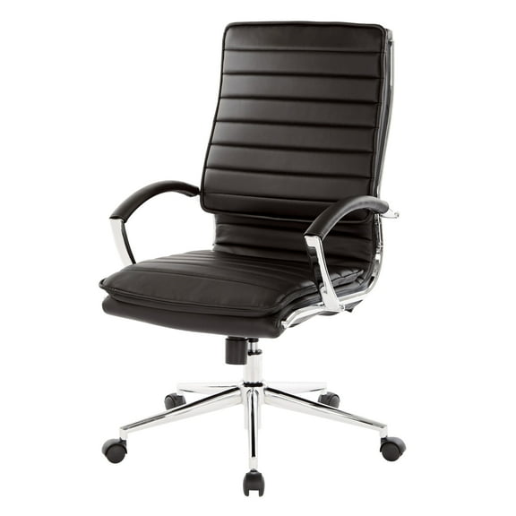 High Back Manager's Faux Leather Chair in Black with Chrome Base