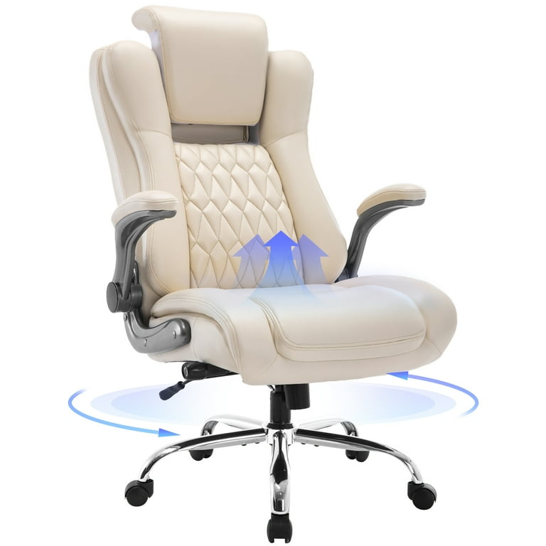 High Back Office Chair Executive Computer Desk Chair Built in Lumbar Support Flip Arms Lifting Headrest for Home and Office Thick Padded Strong