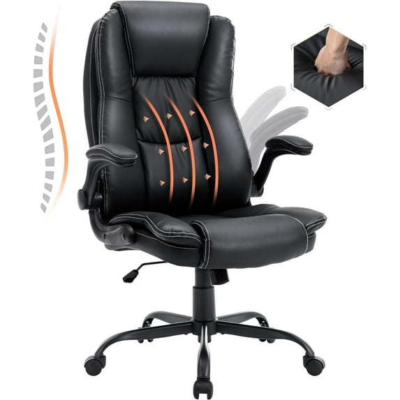 High Back Office Chair,Executive Office Chair Home Office Desk Chairs with Flip-up Arms,Ergonomic Computer Desk Chair with Rocking Function,Big and Tall Office Chair with Lumbar Support