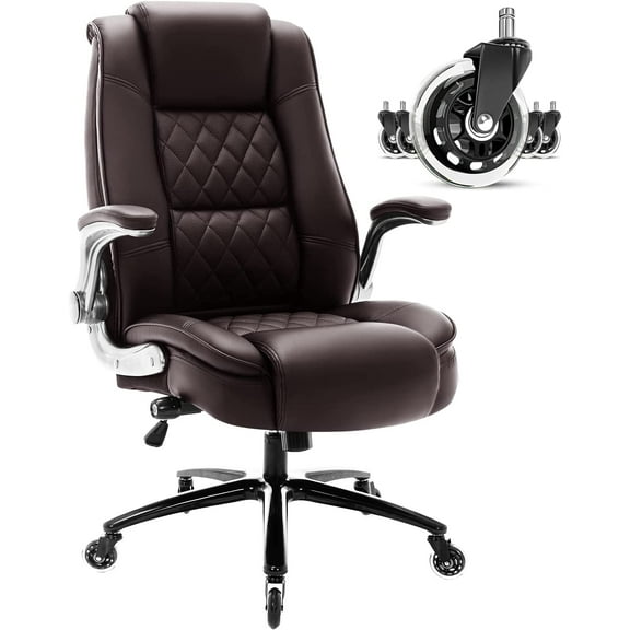 High Back Office Chair-Flip-up Arms Executive Computer Desk Chair, Built-in Lumbar Support Thick Padded Adjustable Rock Tension Ergonomic Design for Back Pain