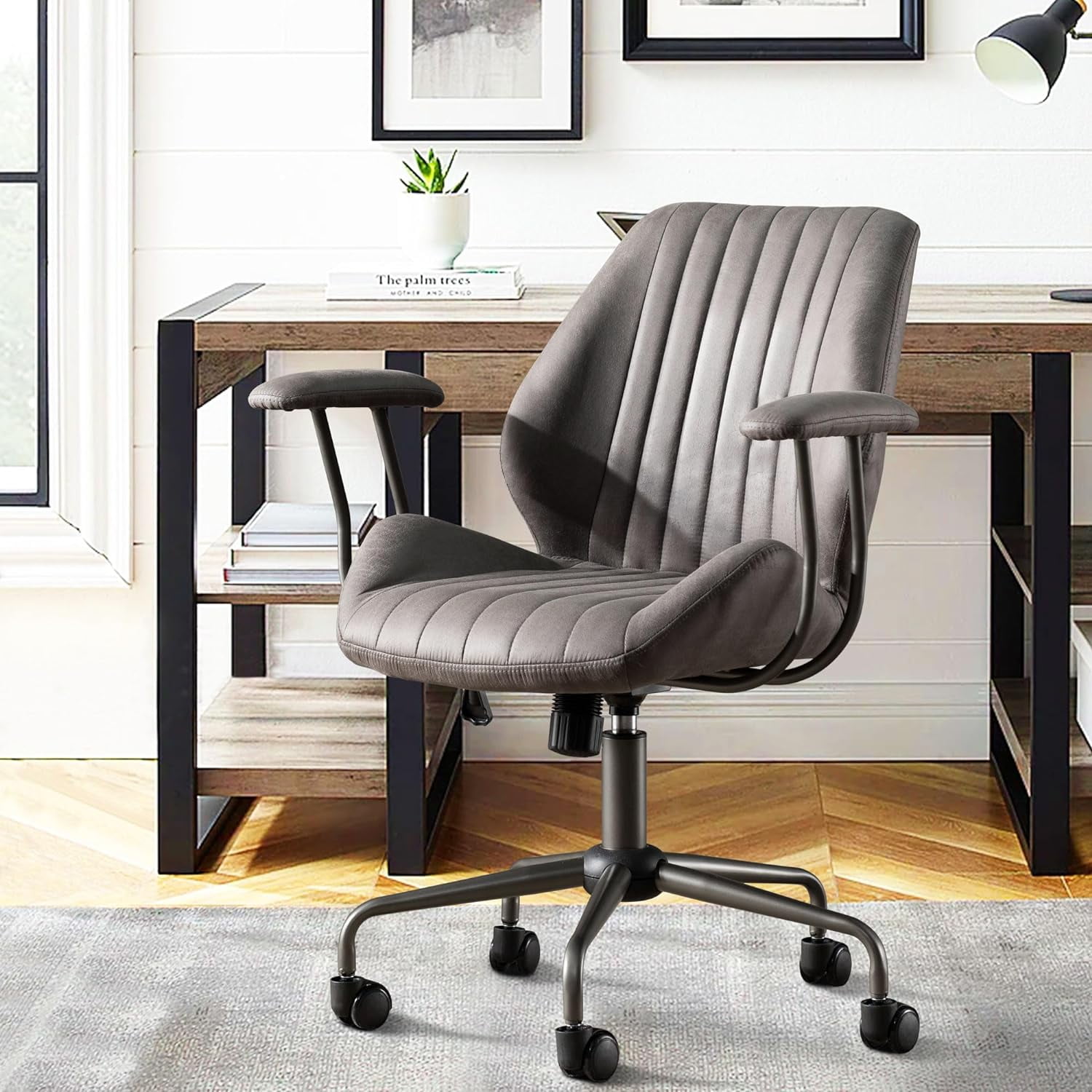 High Back Office Chair,Modern Swivel Office Chair,Black Suede Fabric ...