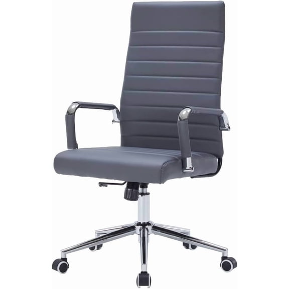 High Back Office Desk Chair, PU Leather Executive Computer Chair with Wheels, Modern Ergonomic Height Adjustable and 360-Degree Swivel, Grey.