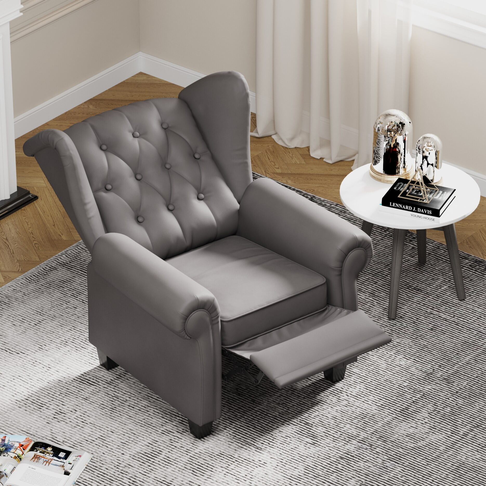 High Chiar Foot Rests High Back PU Leather Accent Wingback Chair with Retractable Footrests ...