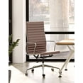 thumbnail image 1 of High-Back Ribbed Office Chair Adjustable Leather Computer Chair Ergonomic Lumbar Support,Swivel Desk Chair,Brown 1pc, 1 of 11