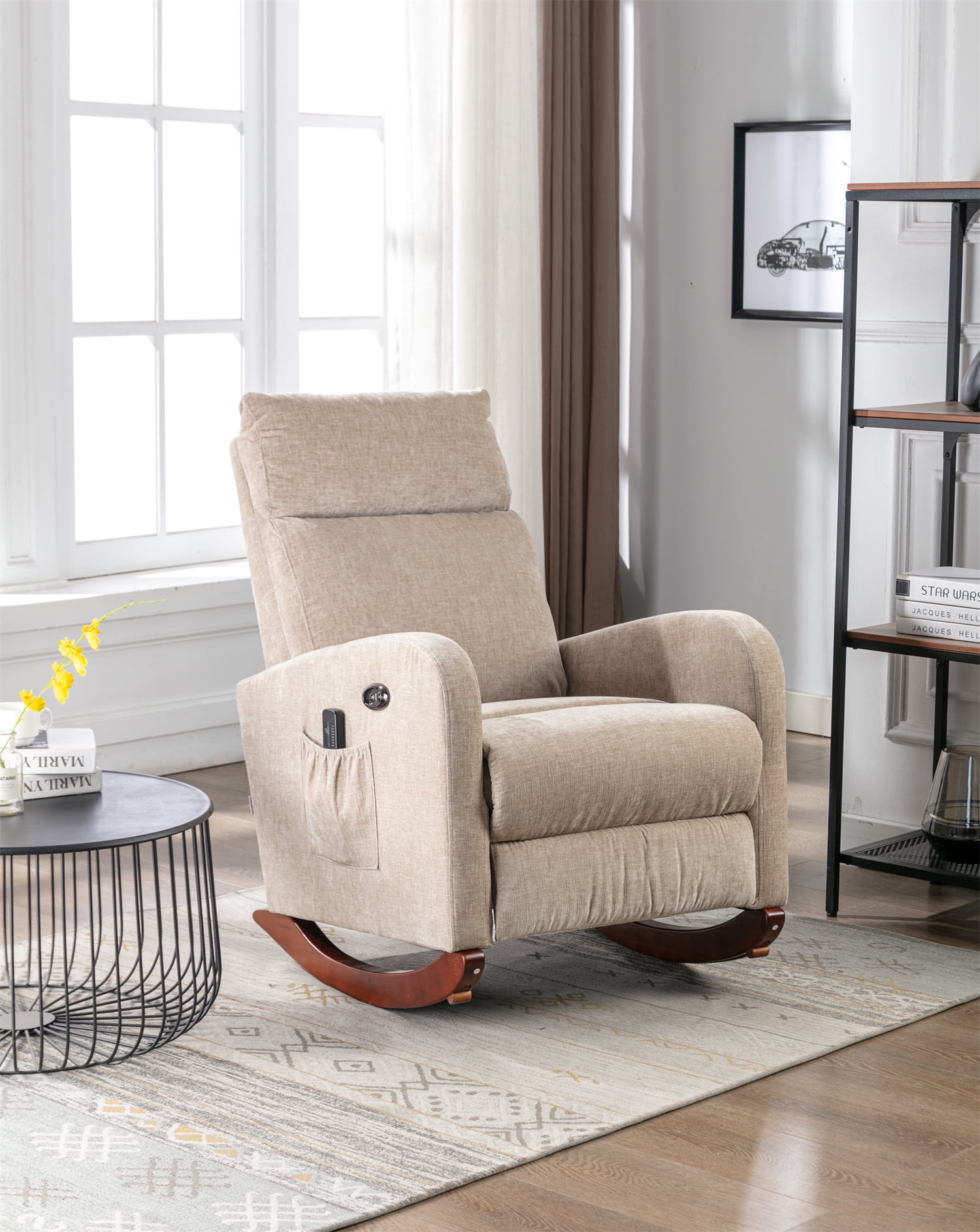 High Back Rocking Chair, Massage Recliner Chair with 4 Vibration Motors ...