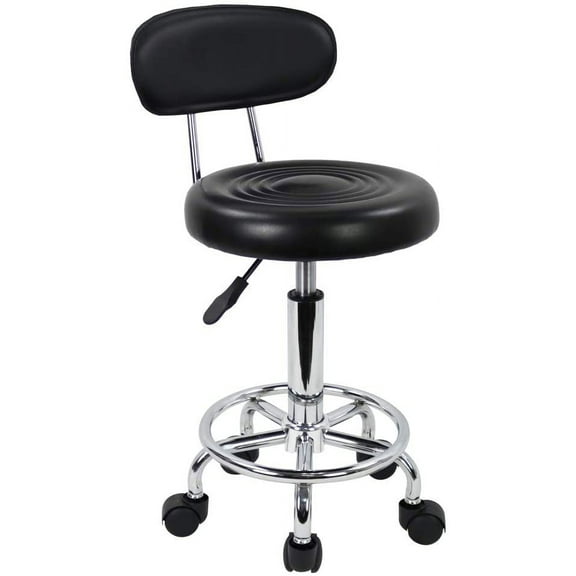 High Back Rolling Stool Salon Chair with Smooth-Rolling Wheels 360-degree Swivel Seat Heavy Duty Hydraulic Height Adjustable High Barber Cutting Stools Black