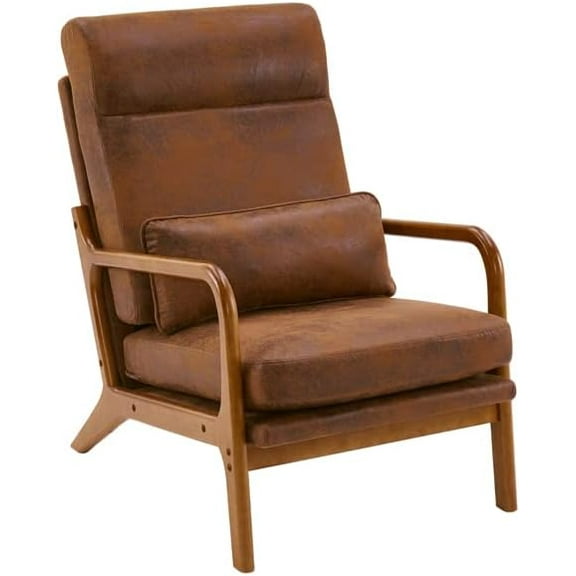 High Back Solid Wood Armrest Backrest Iron Frame Bronzing Cloth Indoor Leisure Chair Orange