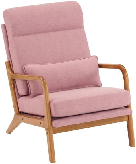 Pink Velvet High Back Accent Chair with Wood Frame