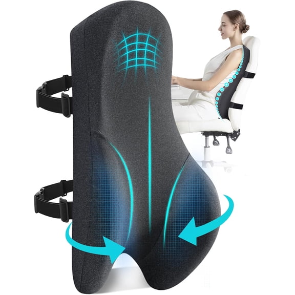 High Back Support Pillow for Office Chair, Fully Cushion - Memory Foam Lumbar Desk, Gaming Promotes Posture Pain Relief Adjustable Straps