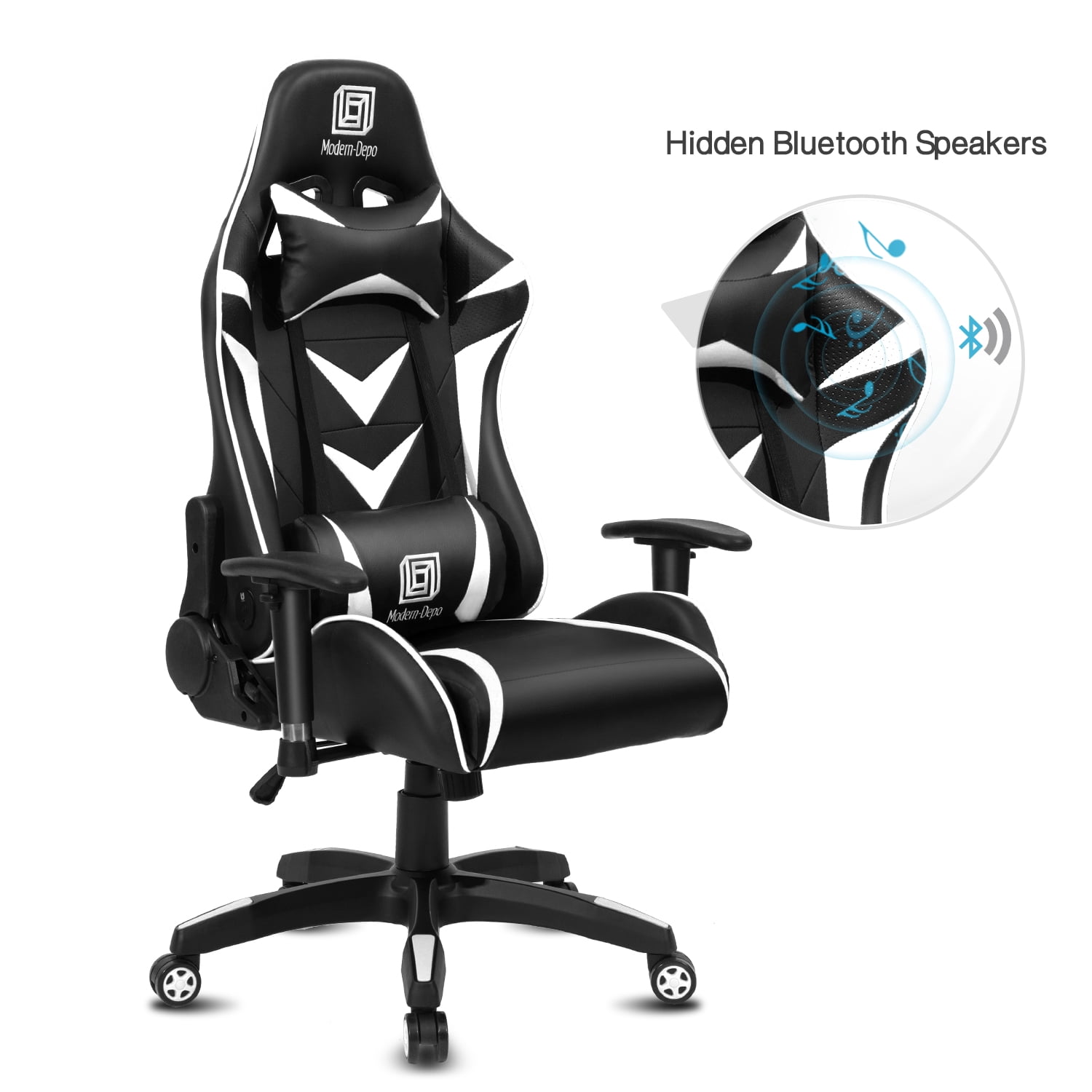 High-Back Swivel Gaming Chair Recliner with Bluetooth 4.1 Speakers & Lumbar Support & Headrest 