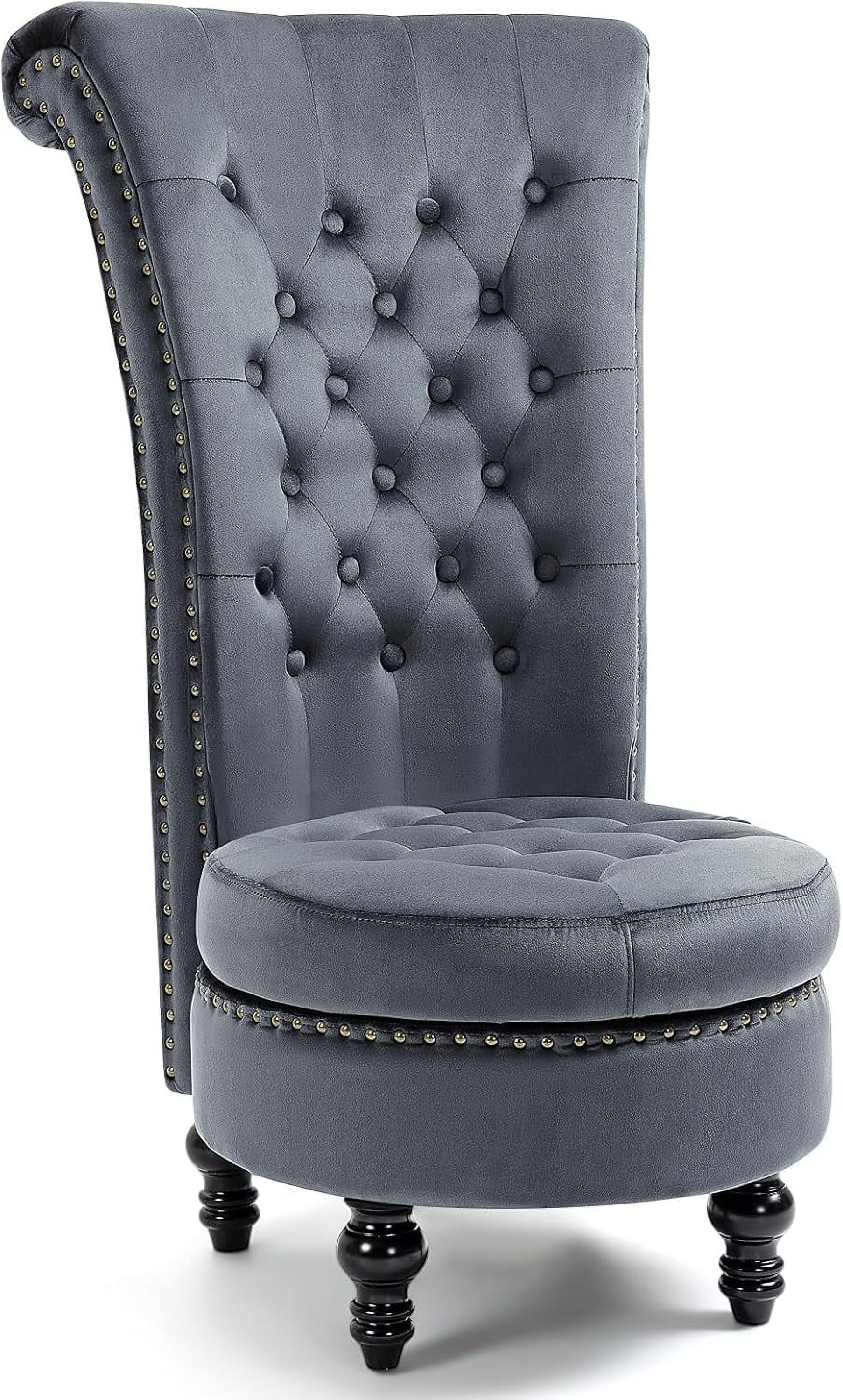 High Back Throne Chair, Velvet Royal with ButtonTufted Back，Armless