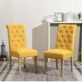 thumbnail image 1 of High Back Tufted Parsons Dining Chair with Solid Rubber Wood Legs, Set of 2, Yellow, 1 of 9