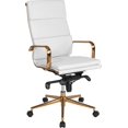 thumbnail image 1 of High Back White LeatherSoft Swivel Office Chair - Gold Frame, Synchro-Tilt, 1 of 4