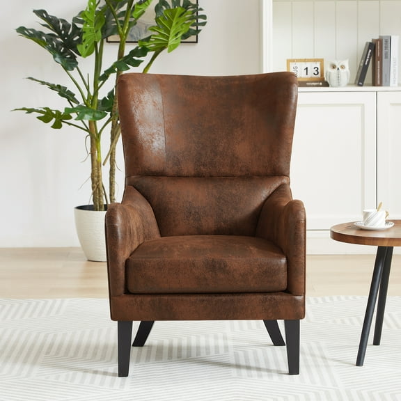 High-Back Wingback Accent Chair with Nailhead Trim, Brown Polyester Upholstered Armchair for Living Room & Bedroom