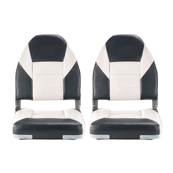 High Backrest Folding Fishing Boat Seat with Thickened Sponge Cushion Waterproof PVC Leather Aluminum Alloy Hinges for Boats Yachts Ships Black Grey
