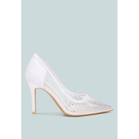 High Ball Mesh Rhinestone Stiletto Pumps