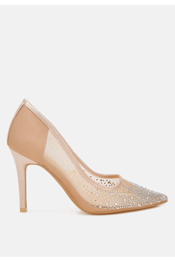 High Ball Mesh Rhinestone Stiletto Pumps