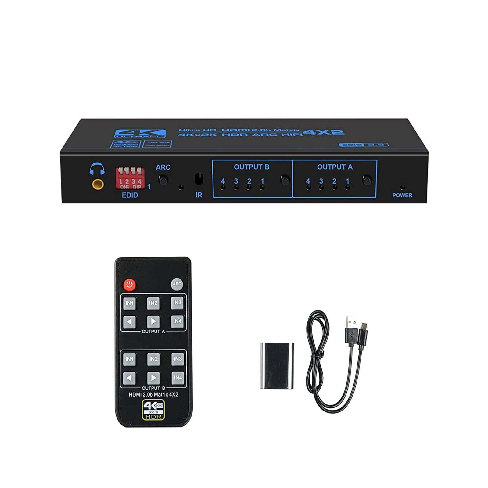 High-Bandwidth 4x2 HDMI Matrix Switch Supports Audio ARC, 5.1CH Audio ...