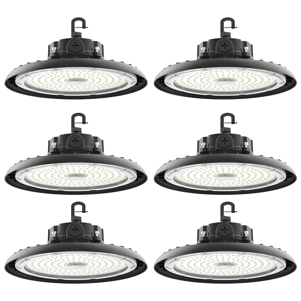 6-Pack 180W LED UFO High Bay Light, 32400 Lumens 6000K IP65 Plug & Play for Industrial & Garage Lighting