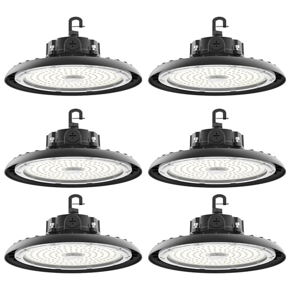 6-Pack 180W LED UFO High Bay Light, 32400 Lumens 6000K IP65 Plug & Play for Industrial & Garage Lighting