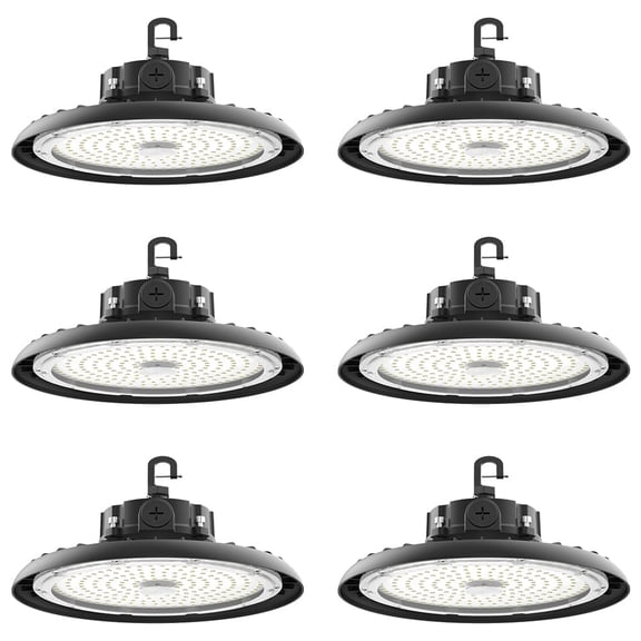 6-Pack 240W LED UFO High Bay Light 43200LM 6000K, 0-10V Dimming IP65 Waterproof Shop Warehouse Light with 5ft Cable Plug & Play