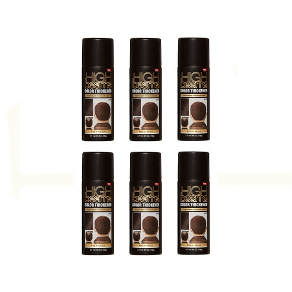 High Beams Color Thickener Temporary Spray-On Hair, Jet Black, 2.7 Oz.,Pack of 6