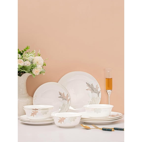 High Bone China Dinnerware Set, Piece Artistic Plates and Bowls, Lightweight & Chip Resistant Ceramic Service for 4, Dishwasher Safe Elegant Kitchen Dining