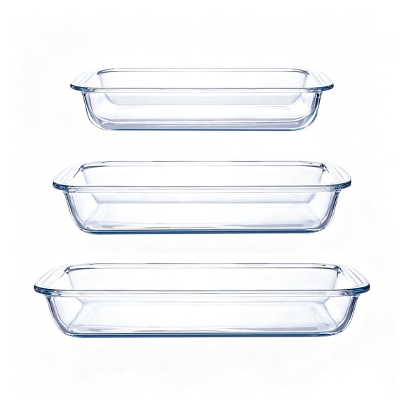 High Borosilicate Glass Baking Tray 3-Piece Set, 2.3 Quarts+1.6 Quarts+1.0 Quarts Rectangular Glass Baking Dish Container for Microwave and Oven, Suitable for Cooking, Baking Bread, Cakes and Meals