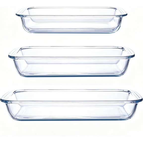 High Borosilicate Glass Baking Tray 3-Piece Set, 2.3 Quarts+1.6 Quarts+1.0 Quarts Rectangular Glass Baking Dish Container for Microwave and Oven, Suitable for Cooking, Baking Bread, Cakes and Meals