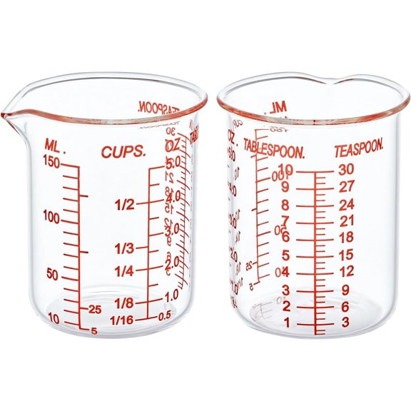 High Borosilicate Glass Measuring Cup-V-Shaped Spout，Glass Measuring Beaker for Kitchen or Restaurant, Easy to Read, 150 ML (5 Oz)-Pack of 2