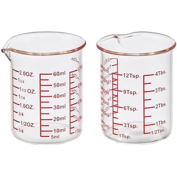 High Borosilicate Glass Measuring Cup-V-Shaped Spout,Glass Measuring Beaker for Kitchen or Restaurant, Easy to Read, 60 ML (2 Oz)-Pack of 2