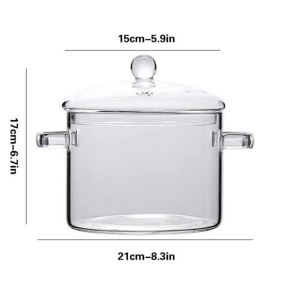 High Borosilicate Glass Mini Crock Bowl,Heat and Cold Resistant Transparent Pot with Integrated Handles for Cooking and Serving,Durable Laboratory-Grade Glass for Kitchen,Oven,Microwave Use-B