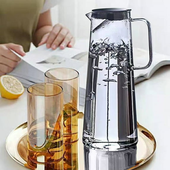 High Borosilicate Glass Pitcher - 1.5L Large Capacity Cold Kettles for Lemonade, Iced Tea & Infused Drinks | Dishwasher Safe, Lead-Free | Coffee & Gray Colors | 25x10x8cm (9.84x3.94x3.15in)