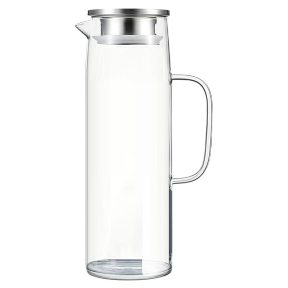 High Borosilicate Glass Straight Body Pot Glass Water Bottle, Glass Pitcher with Lid and Handle, Glass Carafe for Cold Water, Large Iced Tea Pitcher for Coffee, Juice and Homemade Beverage