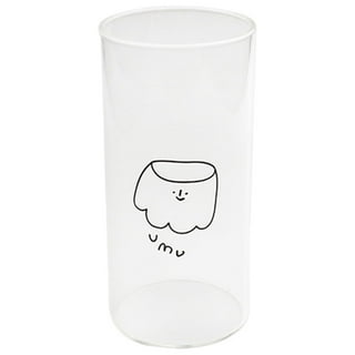Lovely Glass Cup, Heat-Resistant Glass Cup Korean Milk Juice Cup with Straw  Simple Fashion Stable Cartoon Transparent Drink Mug,,F117436 