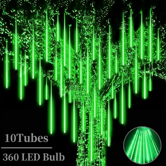 High Brightness 10 Tube 360 LED 12 Inch Meteor Shower Rain Lights Cascading Falling Rain Outdoor Lights for Christmas Roof Eaves Tree Decoration Icicle Raindrop