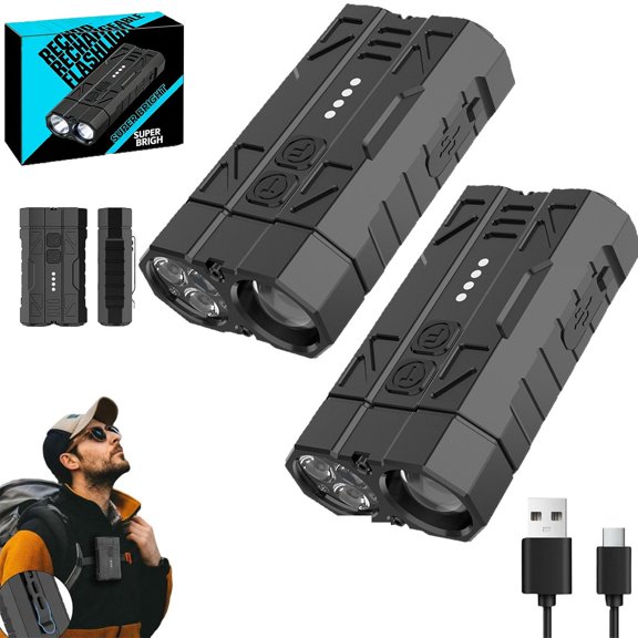 High-Brightness Pocket Dual-Module Outdoor Flashlight, 4 LEDs, 8 Brightness Levels, Dual Switches, Camping Lights with Hat Clip for Outdoors