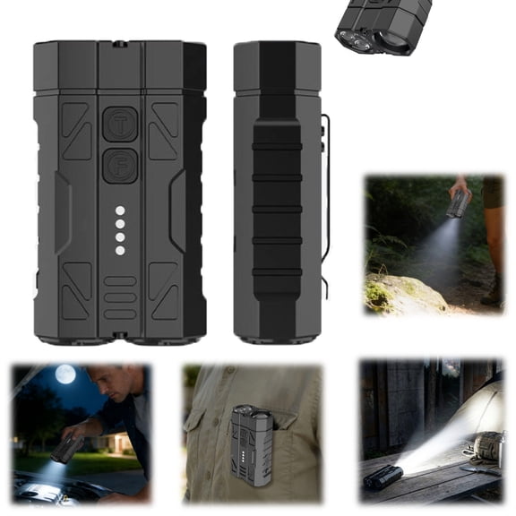 High-Brightness Pocket Dual-Module Outdoor Flashlight, 4 Light Mode Built in Mount, Dual Switch Spotlight and Floodlight, Aluminum Alloy Rechargeable Torch for Camping, Emergency, Hiking,A,3.66in
