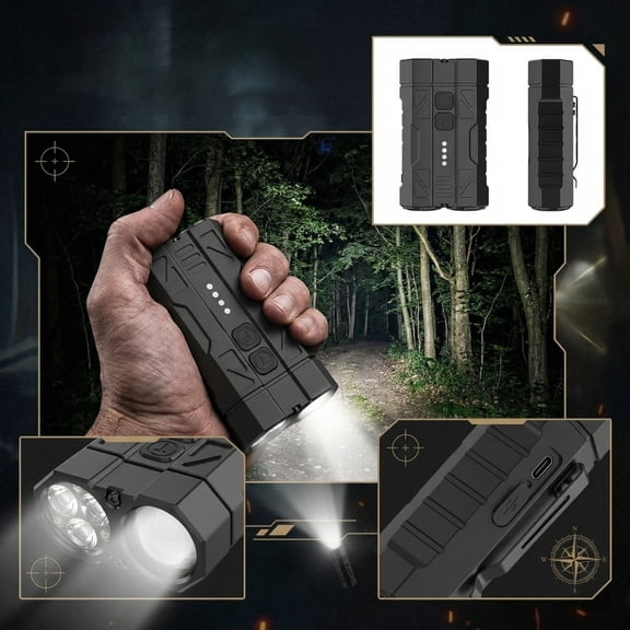 High-Brightness Pocket Dual-Module Outdoor Flashlight, Dual-Module Lighting System, 4 High-Brightness LED Beads, Battery Level Indicator, Magnetic Base, Built-in Carry Clip, for Outdoor,A,3.66in