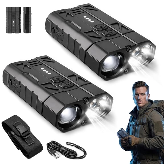 High-Brightness Pocket Dual-Module Outdoor Flashlight, Portable LED Flashlight with Dual Switch Spotlight and Floodlight, 4 LED Beads, Magnetic Base, Battery Indicator for Hiking & Outdoor