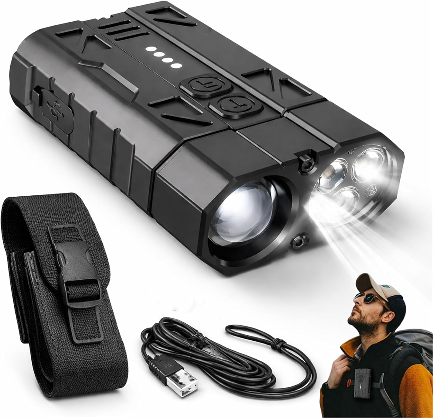 Flashlights Module With Battery High-Brightness Pocket Dual-Module Outdoor Flashlight, USB Rechargeable ...
