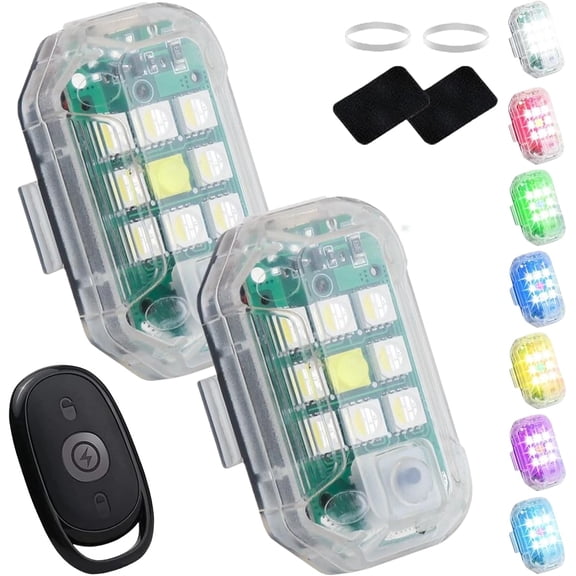 High Brightness Wireless LED Strobe Lights, RGB 7 Colors USB-C Rechargeable Strobe Lights with Remote, 30 Flash Modes High Brightness, for Car Motorcycle Bike Drone Outdoor Camp Hiking