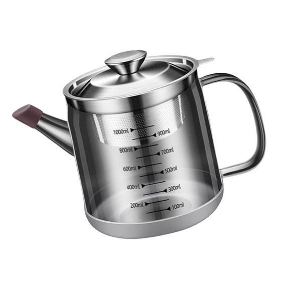 High Capacity 1L Teas and Juices Strainer Pots Cooking Oil Separators with Smooth Front and Convenient Handle
