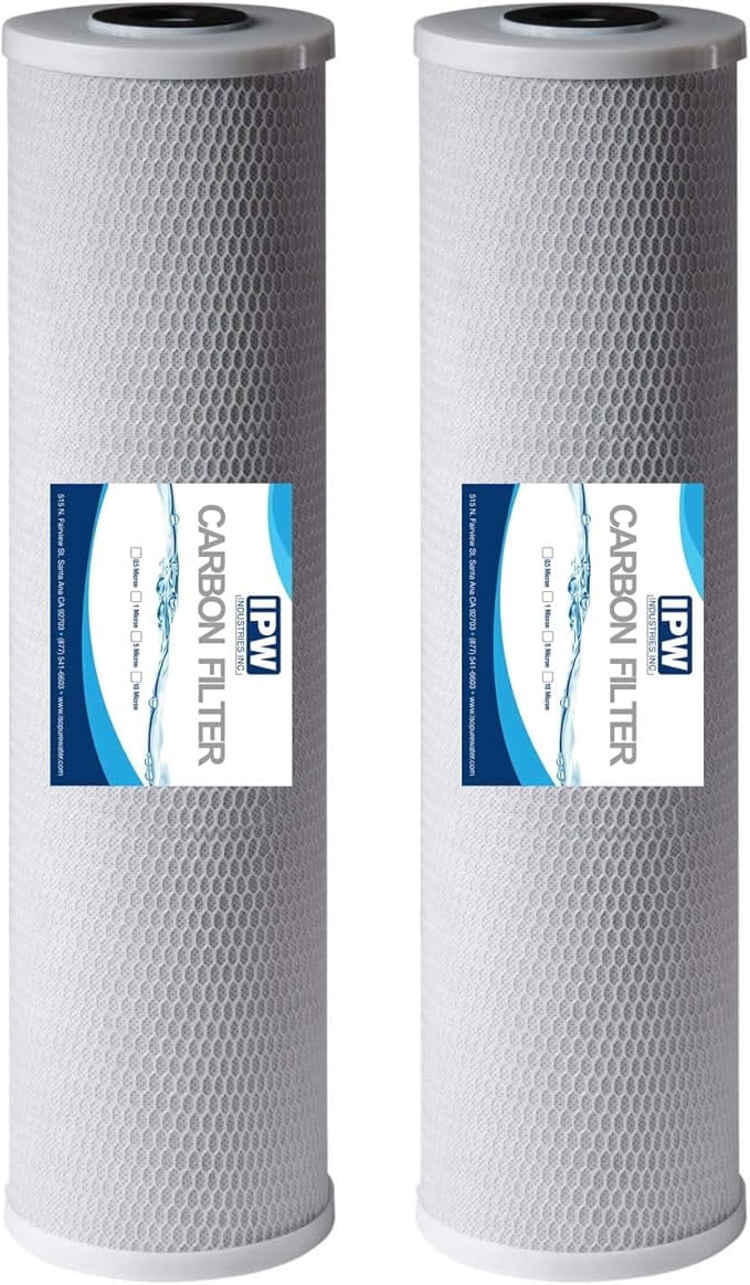 High Capacity 20” x 4.5” Full Flow Water Filter Replacement Cartridges - CTO Carbon Block - Fits Standard 20" x 4.5" Whole House Water Filtration Systems - 2 PACK