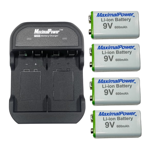 High Capacity 4 Pack 9V Li-ion Rechargeable Batteries+Charger Combo by Maximalpower
