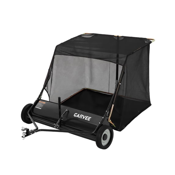 High-Capacity 50" Tow Behind Lawn Sweeper – 33 cu ft Leaf and Grass Collector – Adjustable Height – Easy Dump Rope – for Yard, Driveway and Sidewalk Cleanup